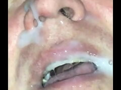 Mature Tranny Getting Facial from Black Cock