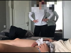 Stepsister caught me jerking off with her panties and helped me cum