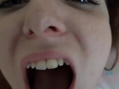 Two amateur teens share cock and creampie (Halle Von and Emma Evins) POV