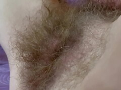 Monster hairy pussy masturbation with huge clit rubbing orgasm